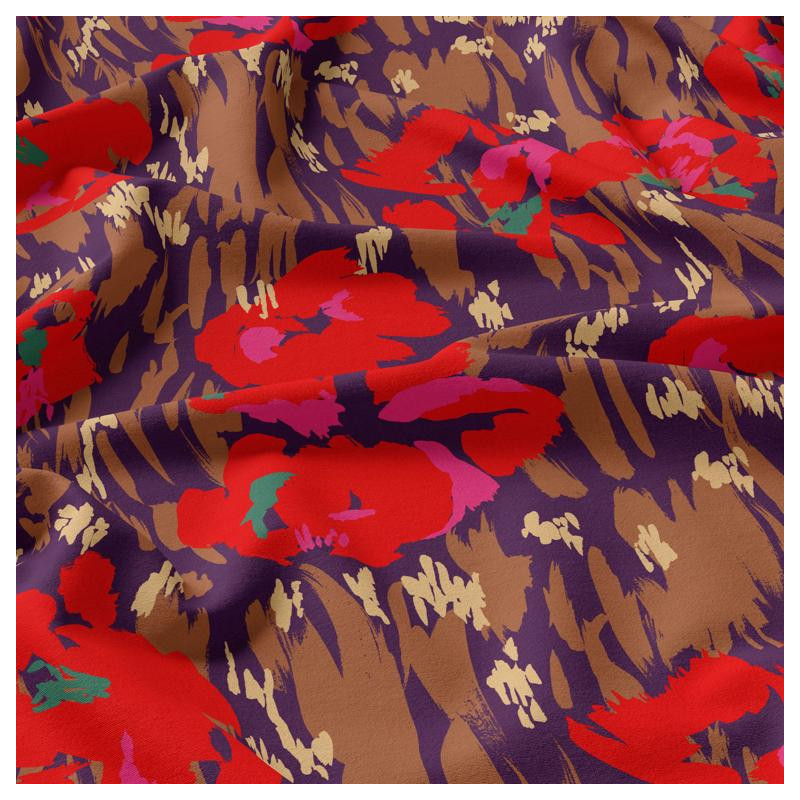 Bedruckter Viskose AMAYA Violett / Rot